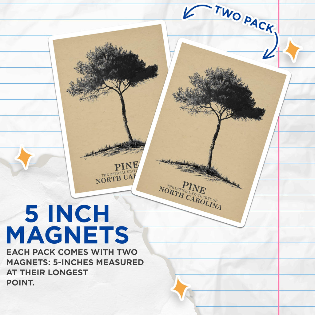 (2 Pack) Pine Tree Magnets - North Carolina Decor - State Tree Souvenirs - 5" On Longest Side - Premium Magnet - for Cars, Refrigerators, Toolboxes, Lockers - Made in USA - MAG17514