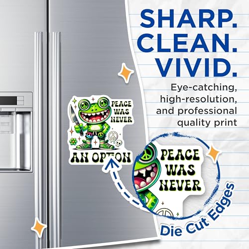 (2 Pack) Peace was Never an Option Magnets - Funny Rebel Frog Design - Cute Retro Art Decor for Home or Office - 5" On Longest Side - for Cars, Fridges, Toolboxes - Made in USA - MAG7606