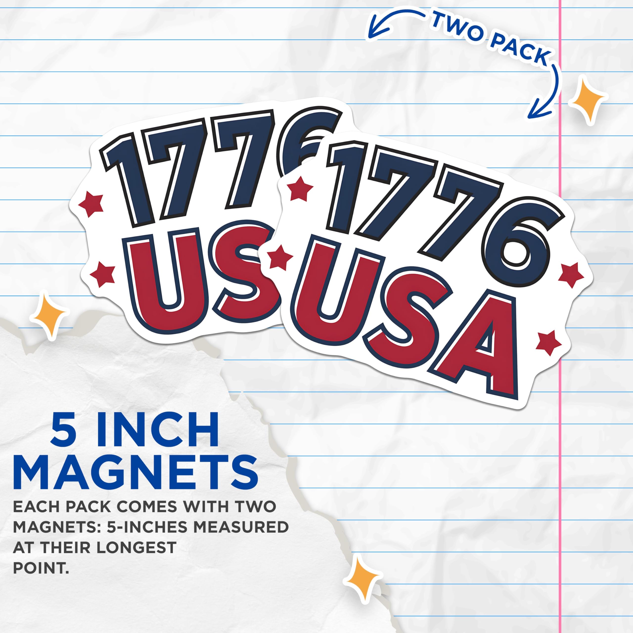 (2 Pack) 1776 USA Magnets - Patriotic Fridge Magnets - Independence Day Magnets - American History Magnets - 5" On Longest Side - for Cars, Fridges, Toolboxes - Made in USA - MAG3884