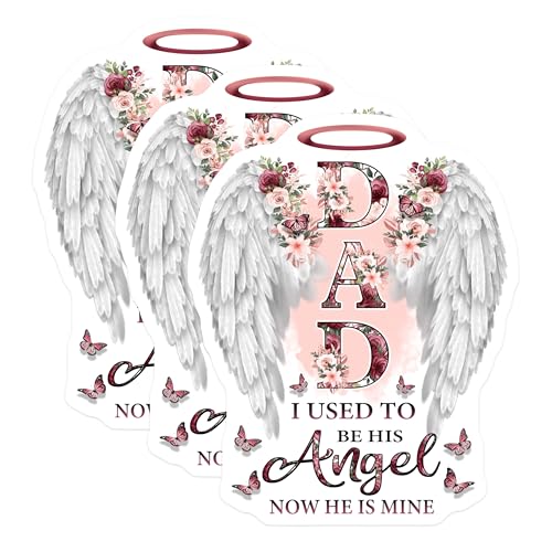 (3 Pack) Dad Angel Decals - Floral Butterfly - Remembrance Decals - 3 Inches On Longest Side - Easy Peel & Apply - Made in USA - 3MCS4887