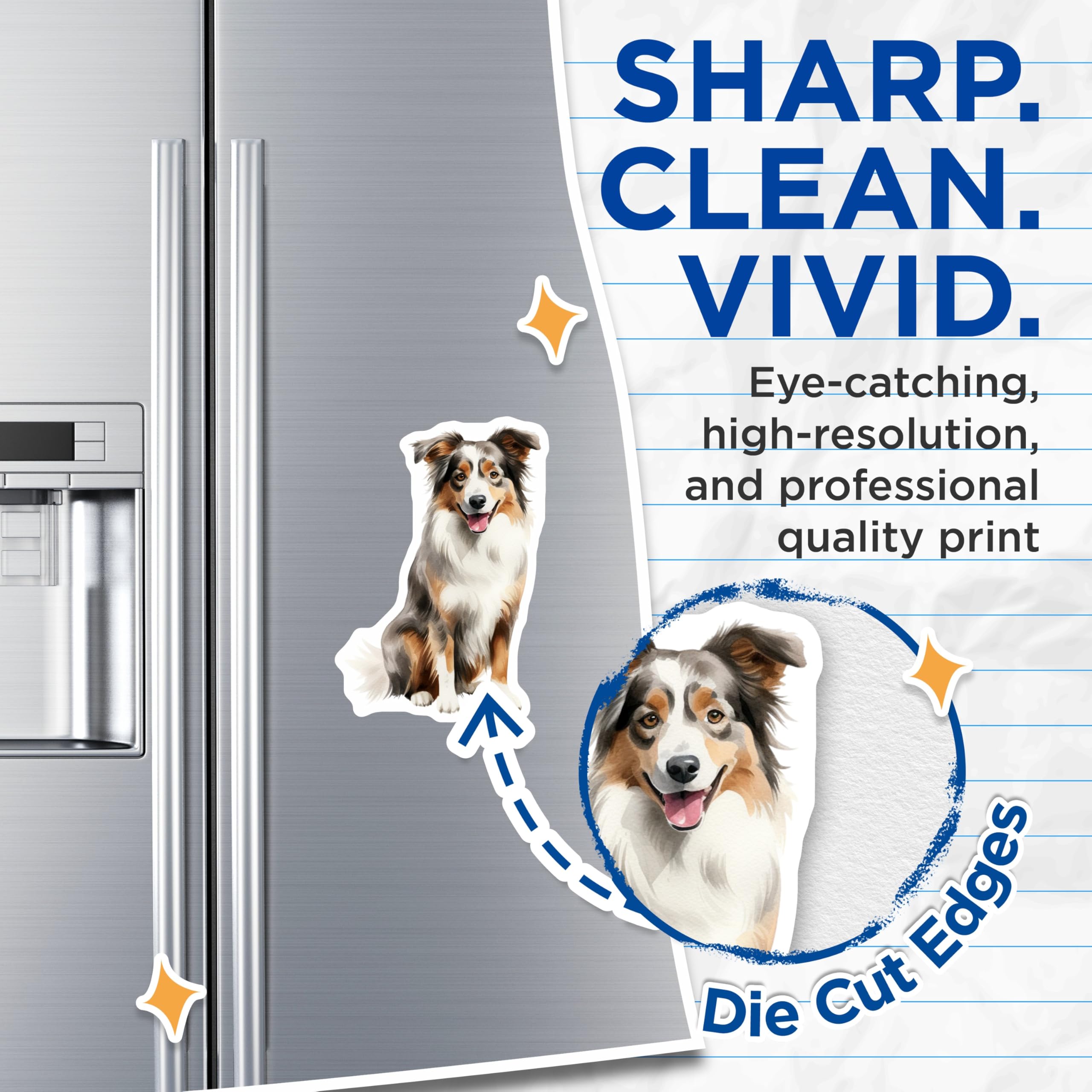 (2 Pack) Australian Shepherd Magnets - Watercolor Aussie Dog Art - Pet Owner Fridge Accessory - 5 Inches On Longest Side - Thick Durable Magnet - Made in USA - MAG30043