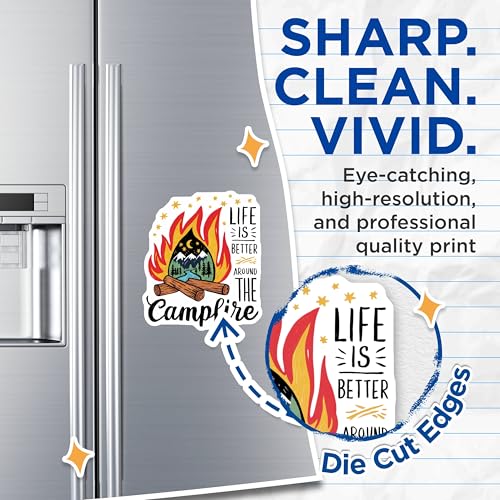 (2 Pack) Life is Better Around The Campfire Magnets - Mountain Scene Magnets - Camping Magnets - 5" On Longest Side - for Cars, Fridges, Toolboxes - Made in USA - MAG4064