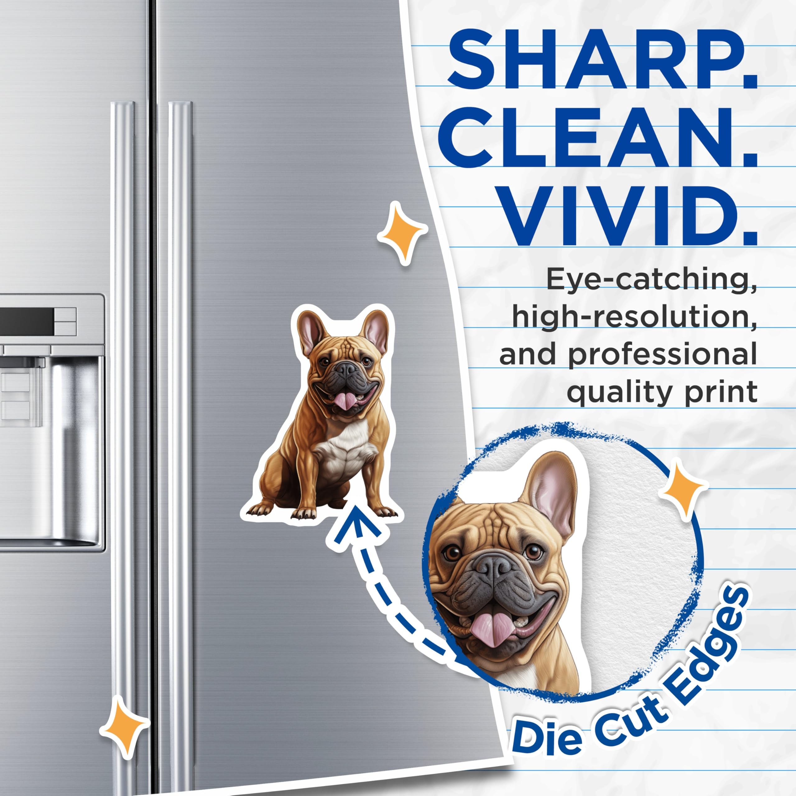 (2 Pack) Happy Fawn French Bulldog Magnets - Smiling Frenchie Dog Pet Decor - Charming Animal Lover Kitchen Refrigerator Art - 5 Inches On Longest Side - Thick Durable Magnet - Made in USA - MAG23746