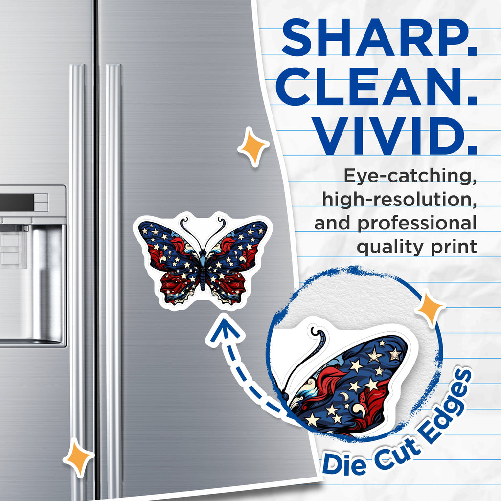 (2 Pack) Patriotic Butterfly Magnets - American Flag Auto Fridge Decor - Independence Day USA Show Your Pride - 5 Inches On Longest Side - Thick Durable Magnet - Made in USA - MAG37471