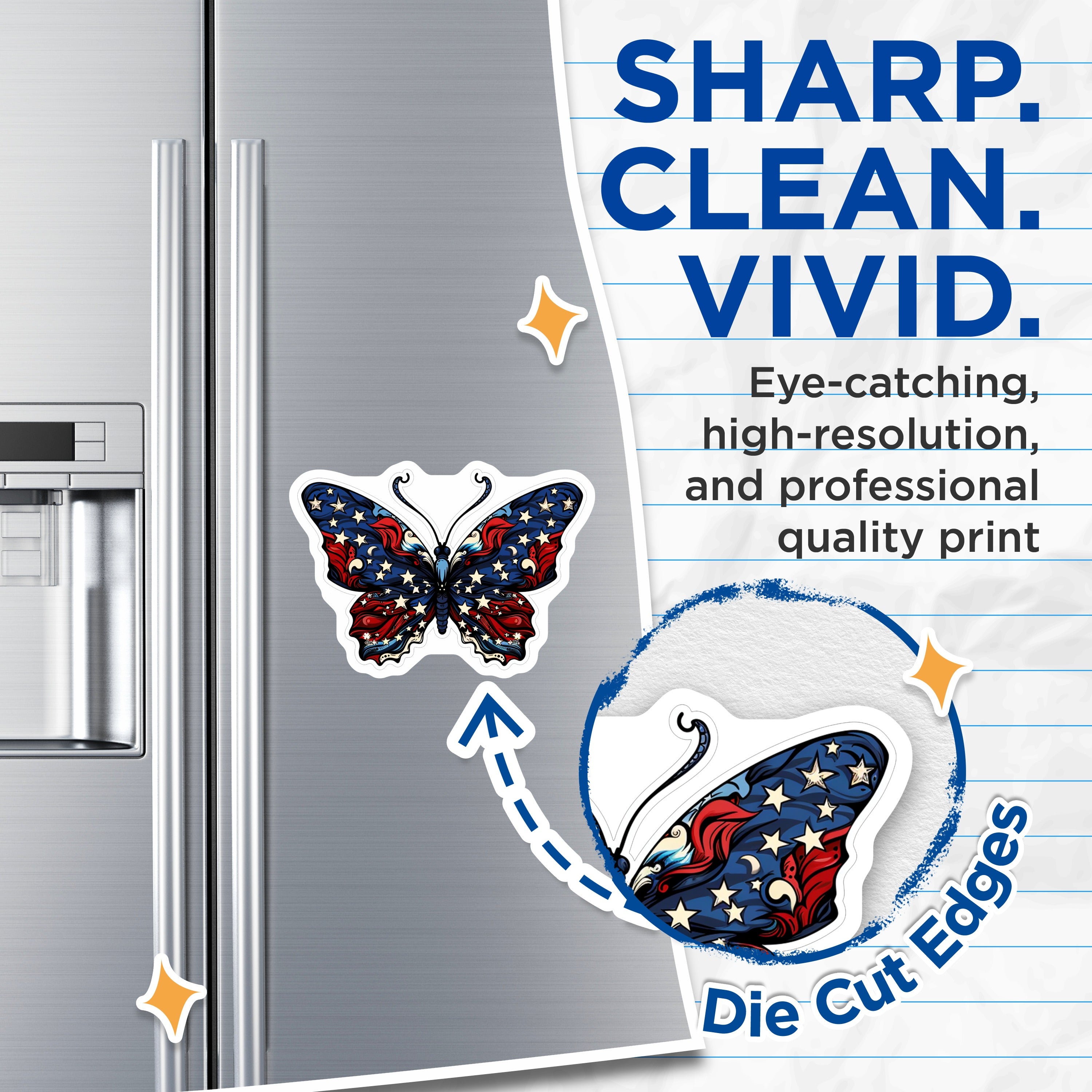 (2 Pack) Patriotic Butterfly Magnets - American Flag Auto Fridge Decor - Independence Day USA Show Your Pride - 5 Inches On Longest Side - Thick Durable Magnet - Made in USA - MAG37471