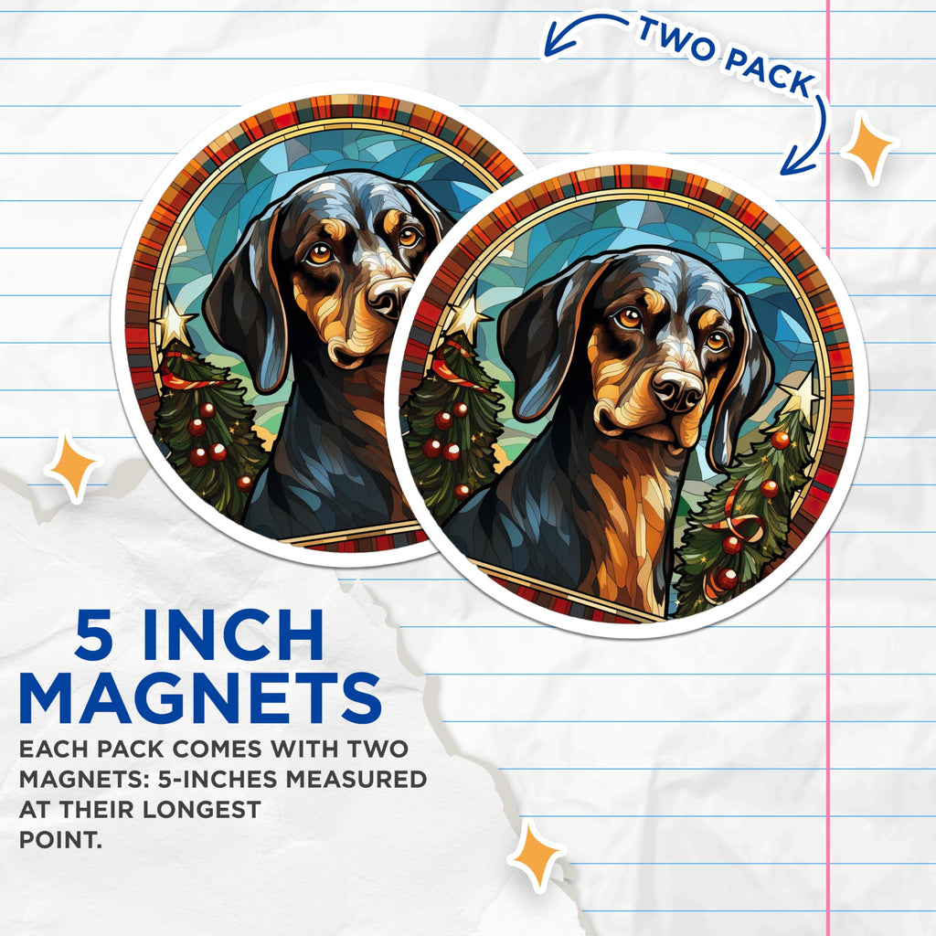 (2 Pack) Stained Glass Dachshund Magnets - Christmas Dog Decor - Pet Lover Fridge Art - 5 Inches On Longest Side - Thick Durable Magnet - Made in USA - MAG28679