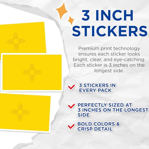 (3 Pack) New Mexico Flag Decals - State Flag Decal - NM Symbol Stickers - 3 Inches On Longest Side - Easy Peel & Apply - Made in USA - 3MCS0203