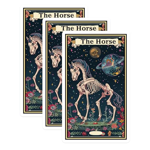 (3 Pack) Skeleton Horse Decals - Tarot Card Inspired - Spooky Halloween - 3 Inches On Longest Side - Easy Peel & Apply - Made in USA - 3MCS2487