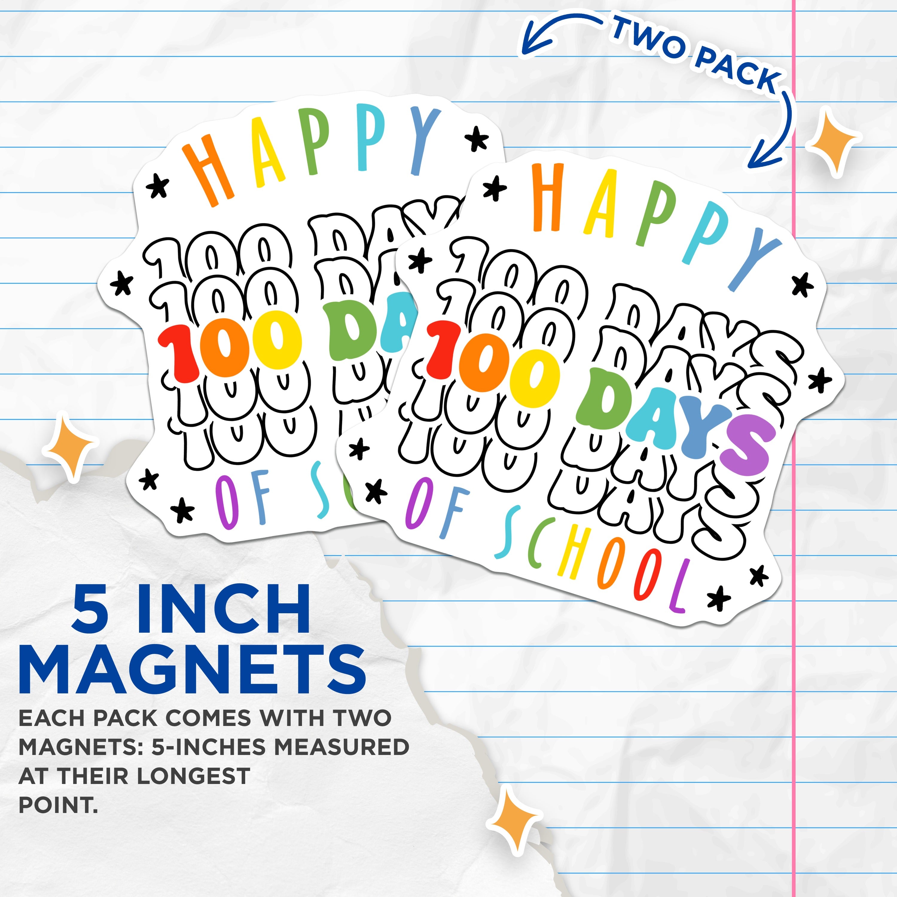 (2 Pack) 100 Days of School Magnets - Teacher Appreciation Decor - Classroom Fun - Student Milestone School Supplies - 5 Inches On Longest Side - Thick Durable Magnet - Made in USA - MAG38842