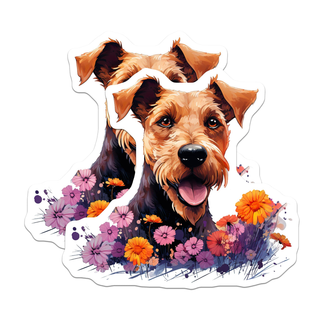 (2 Pack) Airedale Terrier Magnets - Dog Lover Decor - Floral Pet Art for Refrigerator - 5 Inches On Longest Side - Thick Durable Magnet - Made in USA - MAG26126