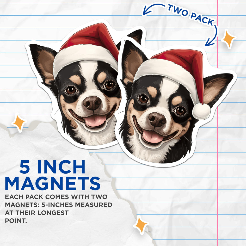 (2 Pack) Christmas Chihuahua Magnets - Santa Dog Decor - Holiday Pet Lover Present - 5 Inches On Longest Side - Thick Durable Magnet - Made in USA - MAG29901