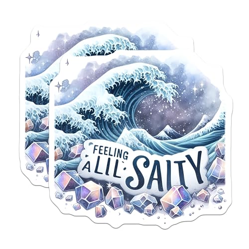 (2 Pack) Feeling A Lil Salty Stickers - Wave Illustration - Ocean Theme Decal - 5" On Longest Side - Sticks to Smooth Flat Surfaces - Made in USA - BMCS9293 - Nautical Art - Coastal Sticker Pack