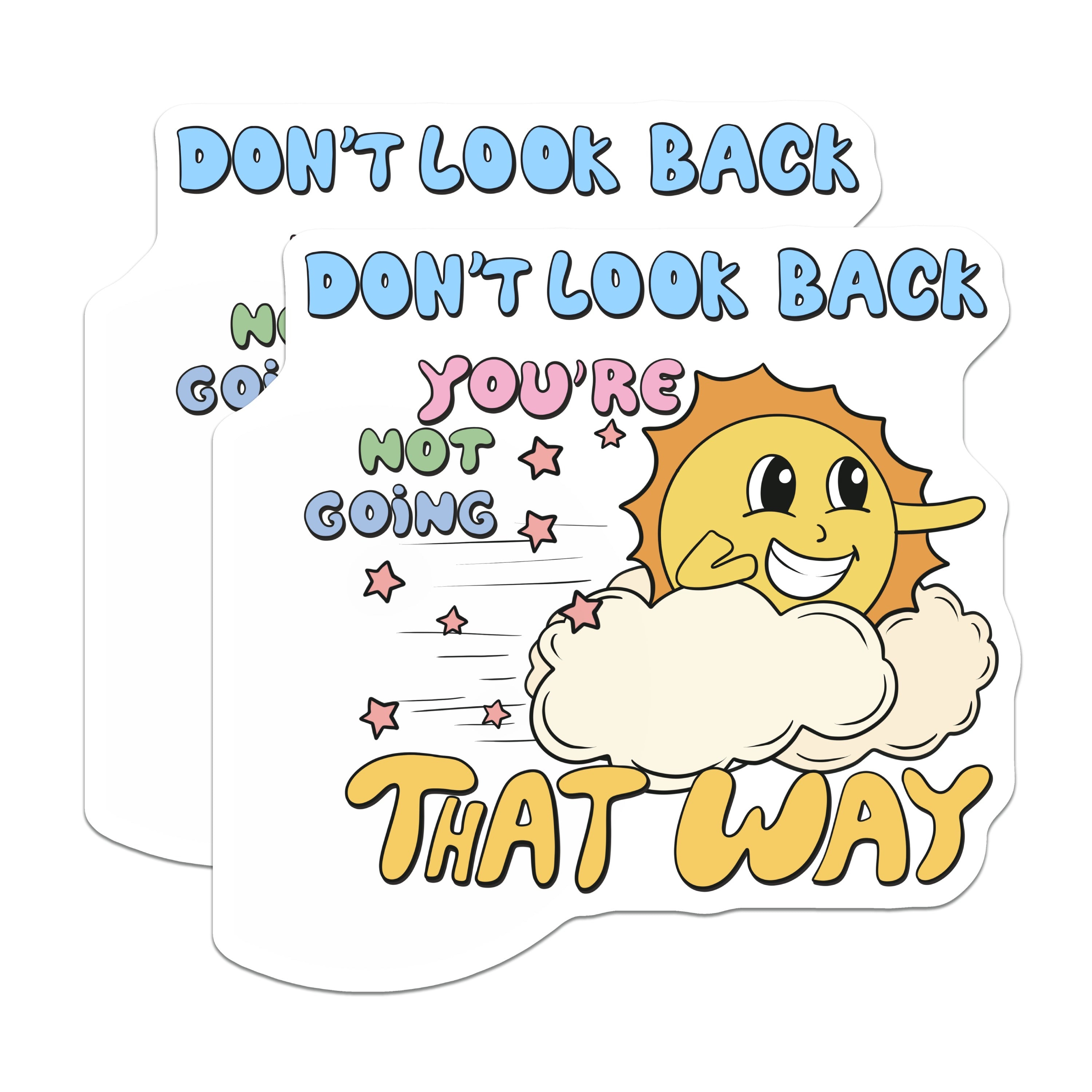 (2 Pack) Motivational Sun Magnets - Don't Look Back Quote - Retro Cartoon - Positive Vibes Decor - Encouragement Item - 5 Inches On Longest Side - Thick Durable Magnet - Made in USA - MAG36797