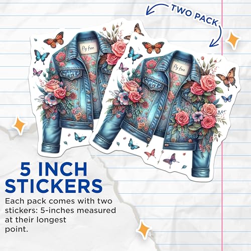 (2 Pack) Butterfly Rose Jacket Stickers - Flower and Butterfly Decal - Vinyl Art Sticker Collection - 5" On Longest Side - Sticks to Smooth Flat Surfaces - Made in USA - BMCS8877