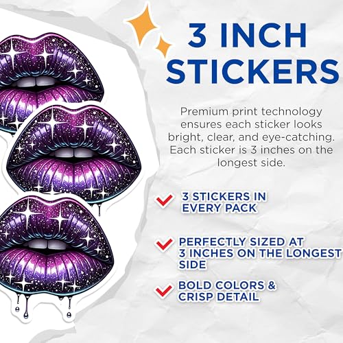 (3 Pack) Galaxy Lips Decals - Space Lips Stickers - Drip Lips Art - 3 Inches On Longest Side - Easy Peel & Apply - Made in USA - 3MCS2325