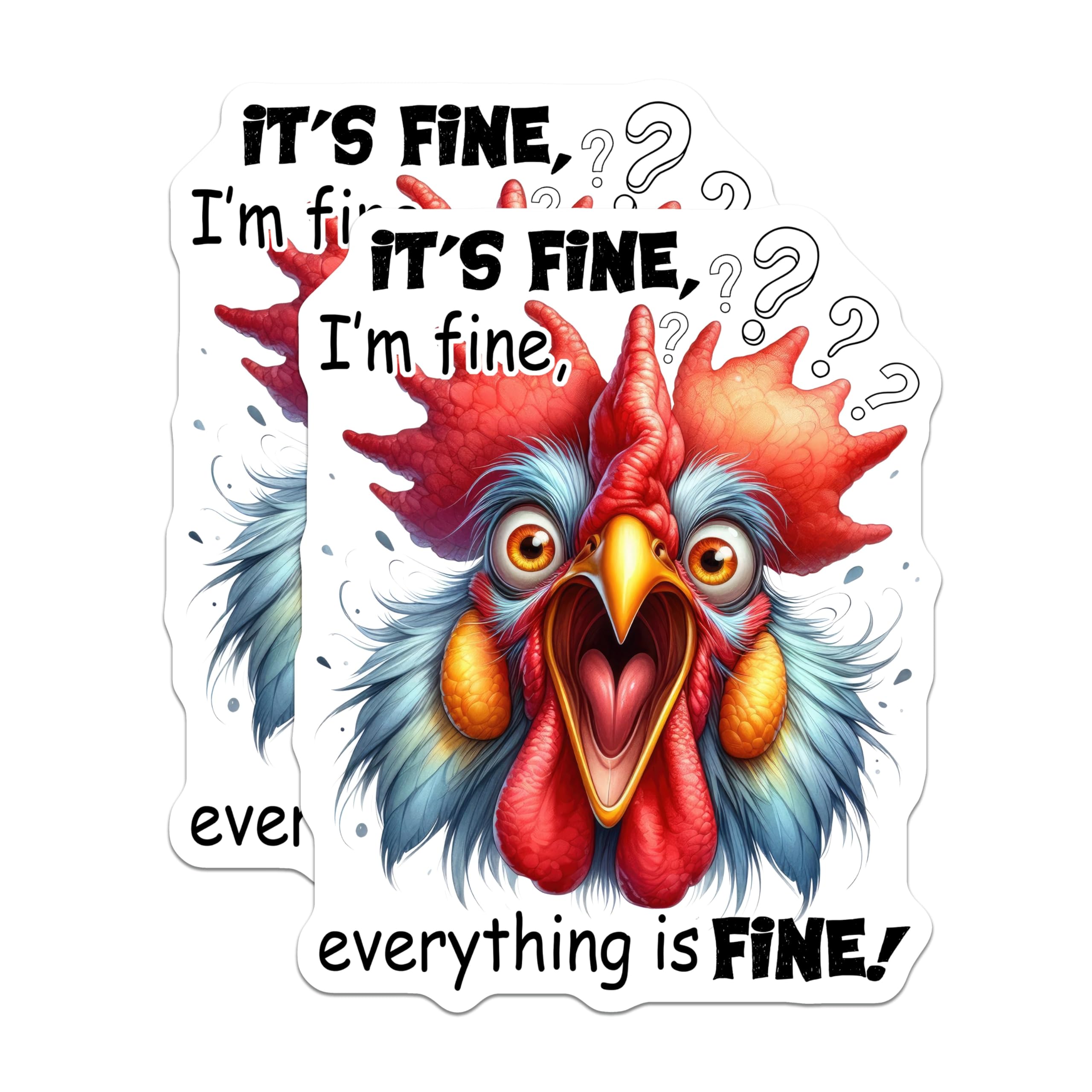 (2 Pack) Rooster Meme Magnets - It's Fine Everything is Fine - Funny Chicken Decor - 5" On Longest Side - Premium Magnet - for Cars, Refrigerators, Toolboxes, Lockers - Made in USA - MAG14509