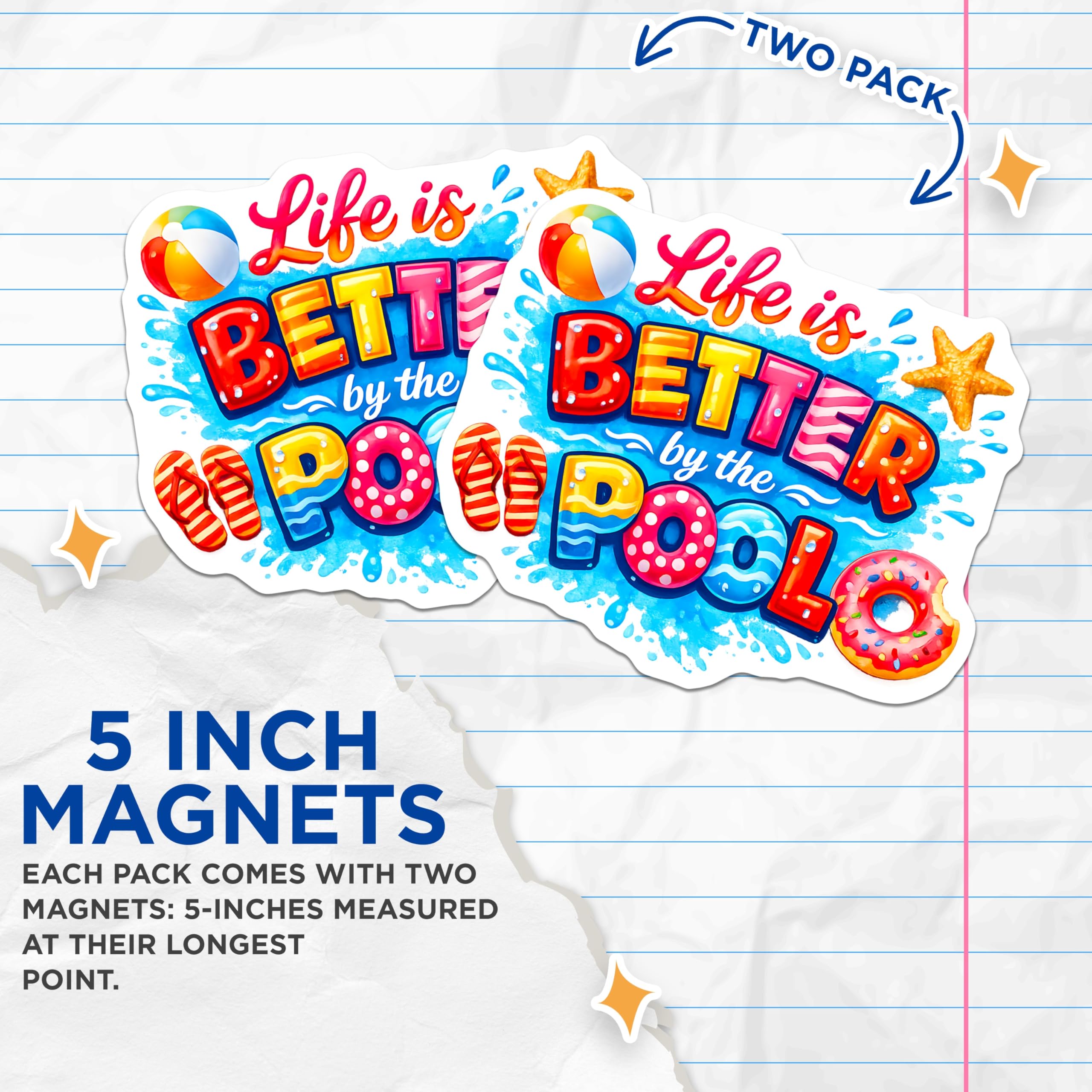 (2 Pack) Life is Better by the Pool Magnets - Summer Vacation Decor - Fun Pool Party Refrigerator Accent - 5 Inches On Longest Side - Thick Durable Magnet - Made in USA - MAG29802