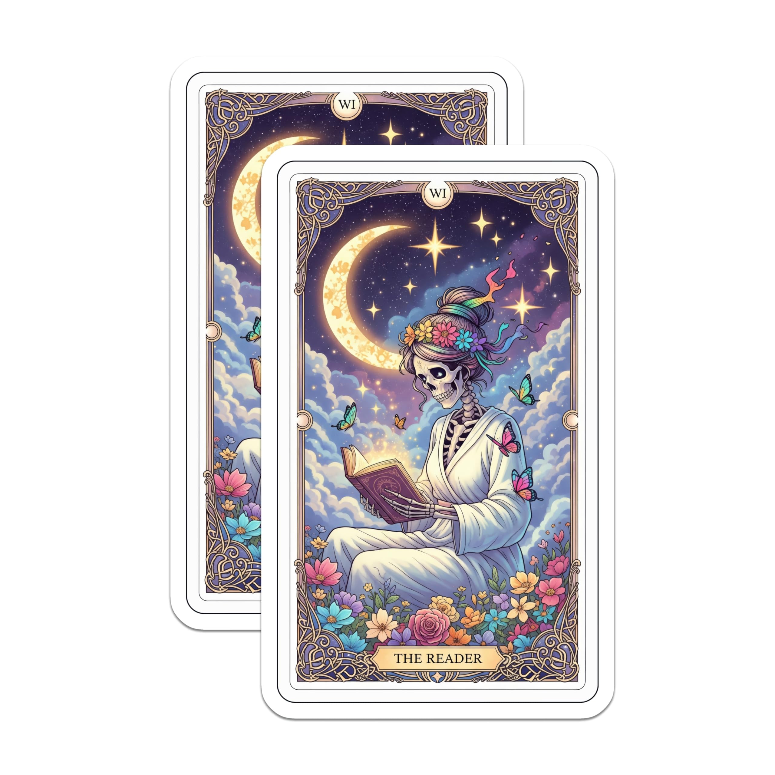 (2 Pack) Tarot Card Magnets - The Reader - Skeleton Art Decorations - 5" On Longest Side - Premium Magnet - for Cars, Refrigerators, Toolboxes, Lockers - Made in USA - MAG14475