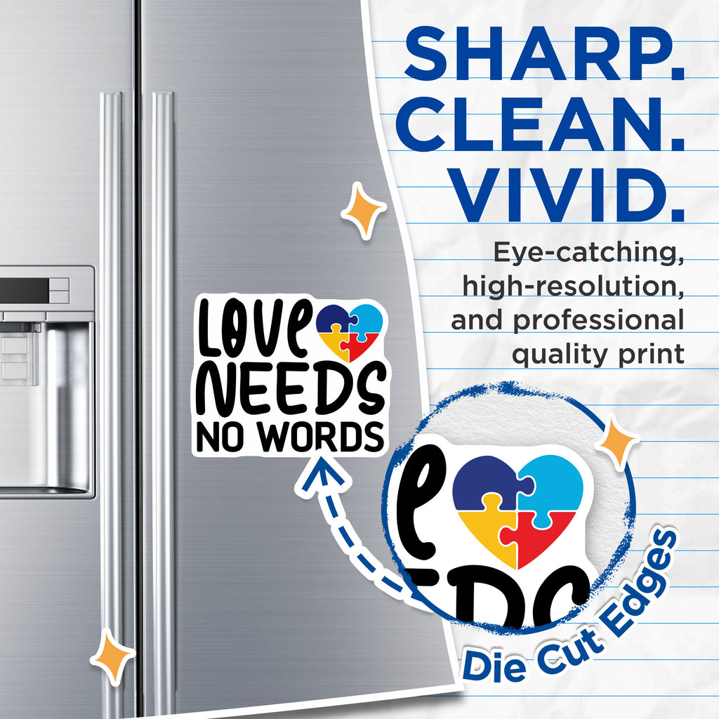 (2 Pack) Autism Awareness Magnets - Love Needs No Words - Puzzle Piece Heart - Neurodiversity Acceptance Decor - 5 Inches On Longest Side - Thick Durable Magnet - Made in USA - MAG37910