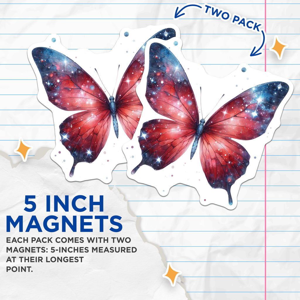 (2 Pack) Galaxy Butterfly Magnets - Celestial Decor - Whimsical Nature Art - Cosmic Fridge Display - 5 Inches On Longest Side - Thick Durable Magnet - Made in USA - MAG37730