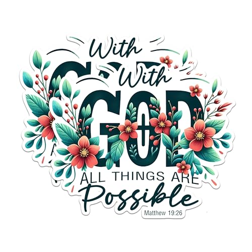 (2 Pack) with God All Things are Possible Stickers - Inspirational Christian - Bible Verse Matthew 19:26-5" On Longest Side - Sticks to Any Smooth Flat Surface - Made in USA - BMCS2831
