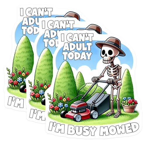 (3 Pack) Funny Skeleton Decals - Lawn Mowing Decal - Cant Adult Today Decals - 3 Inches On Longest Side - Easy Peel & Apply - Made in USA - 3MCS6221