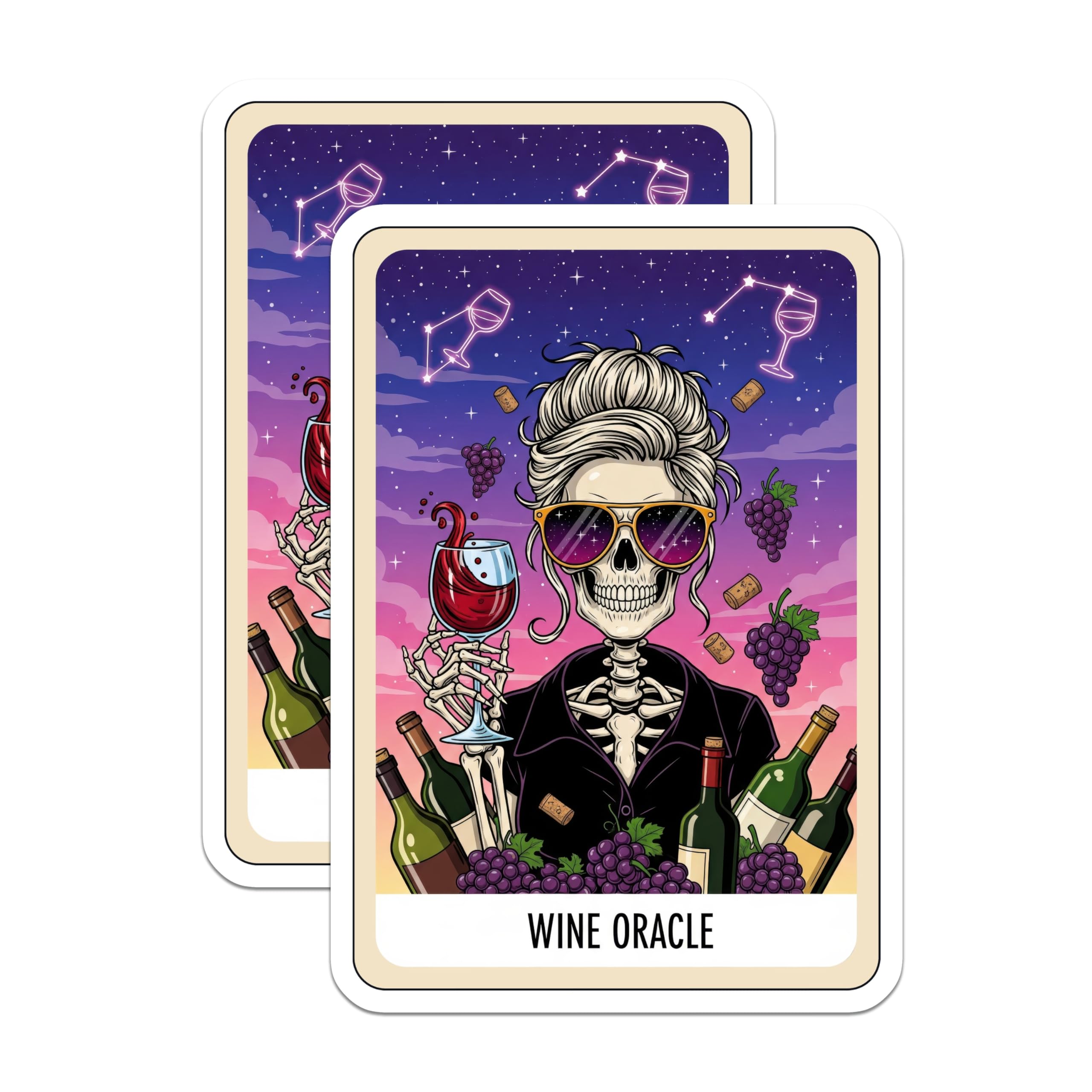 (2 Pack) Wine Oracle Magnets - Skeleton Sommelier Art - Grapes and Wine Decor - 5" On Longest Side - Premium Magnet - for Cars, Refrigerators, Toolboxes, Lockers - Made in USA - MAG16200