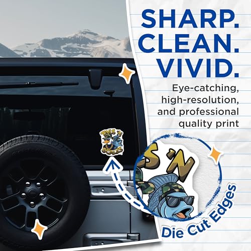 (2 Pack) Tails 'N Scales Stickers - Cool Duck Fish Stickers - Funny Animal Stickers for Kids and Adults - 5" On Longest Side - Sticks to Smooth Flat Surfaces - Made in USA - BMCS4524