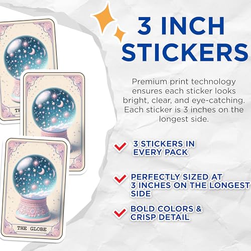 (3 Pack) Crystal Ball Decals - Fortune Teller Decal - Magical Globe Decals - 3 Inches On Longest Side - Easy Peel & Apply - Made in USA - 3MCS4183