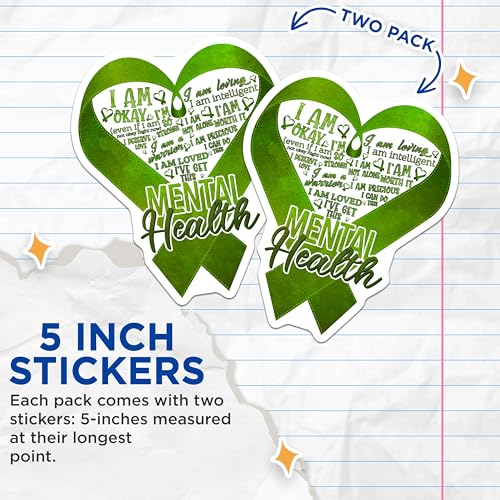 (2 Pack) Mental Health Affirmation Stickers - Inspirational Quote Decals - Positive Message Stickers for Journals - 5" On Longest Side - Sticks to Smooth Flat Surfaces - Made in USA - BMCS4736