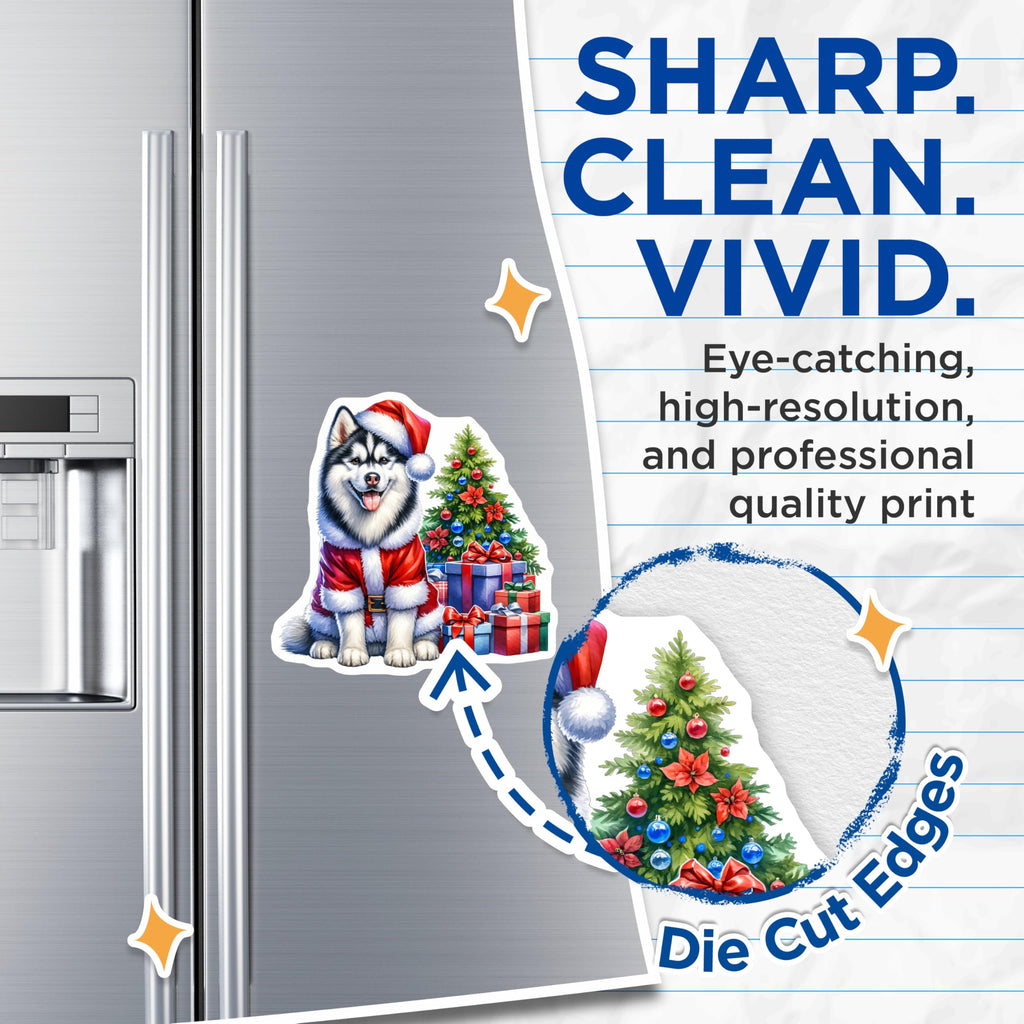 (2 Pack) Husky Christmas Magnets - Santa Dog Holiday Decor - Pet Lover Fridge Magnets - 5 Inches On Longest Side - Thick Durable Magnet - Made in USA - MAG28713