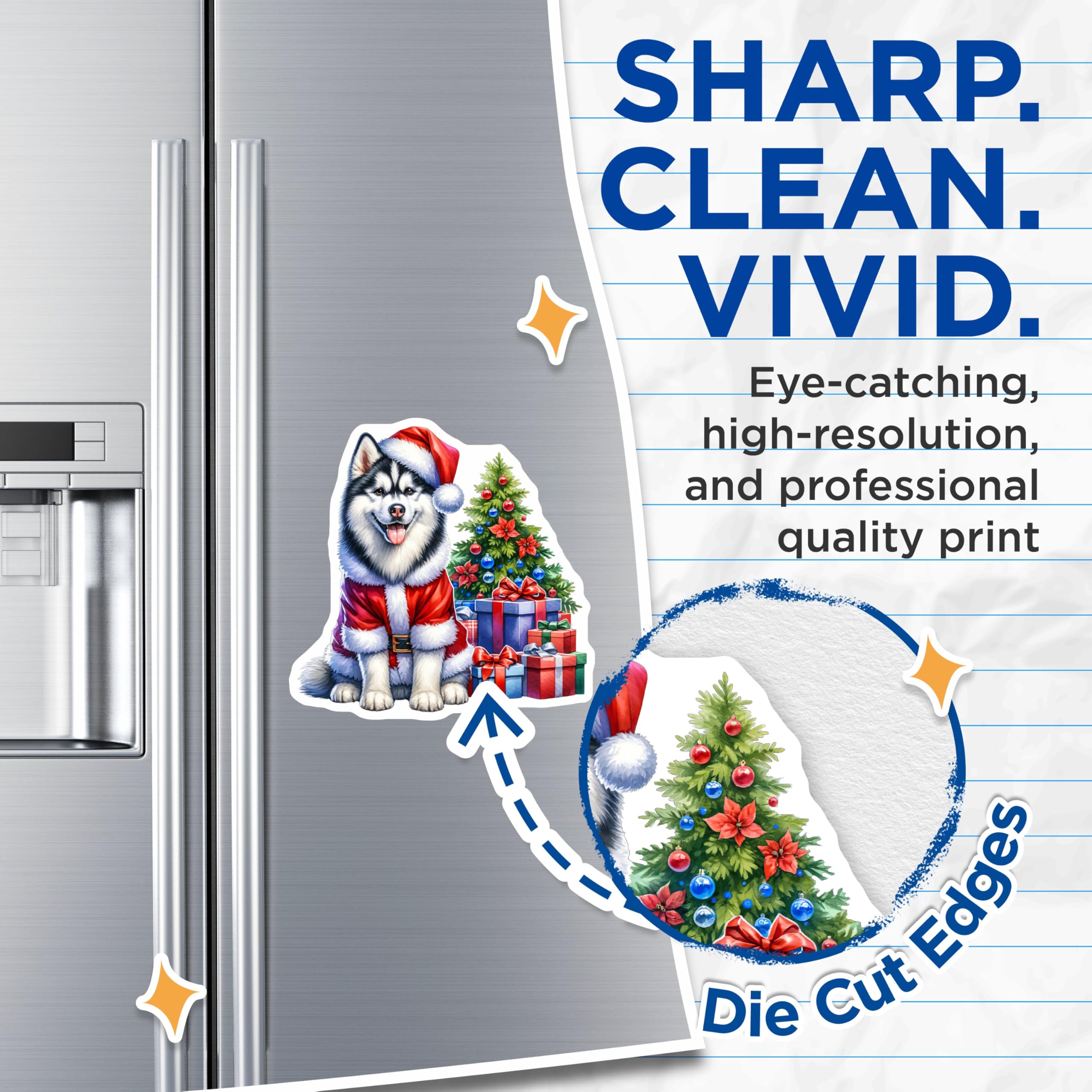 (2 Pack) Husky Christmas Magnets - Santa Dog Holiday Decor - Pet Lover Fridge Magnets - 5 Inches On Longest Side - Thick Durable Magnet - Made in USA - MAG28713