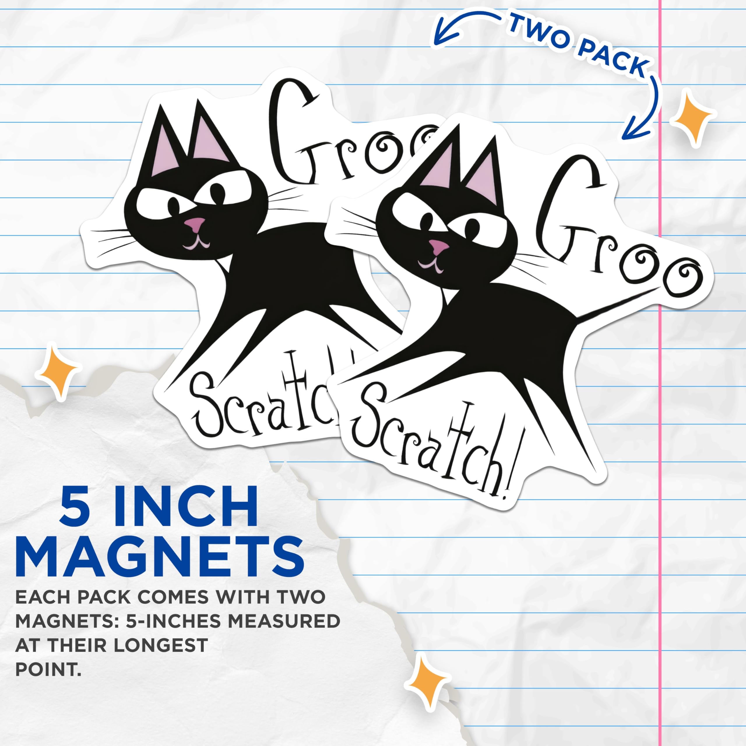 (2 Pack) Groo Scratch Cat Magnets - Funky Cat Art - Quirky Refrigerator Decor - 5" On Longest Side - Premium Magnet - for Cars, Refrigerators, Toolboxes, Lockers - Made in USA - MAG14459