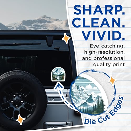 (2 Packs) Mountains Waterfall Forest Stickers - Nature Outdoorsman Hiking Decals - 5 Inches On Longest Side - Premium Vinyl Decal - Sticks to Any Smooth Flat Surface - Made in USA - BMCS2289