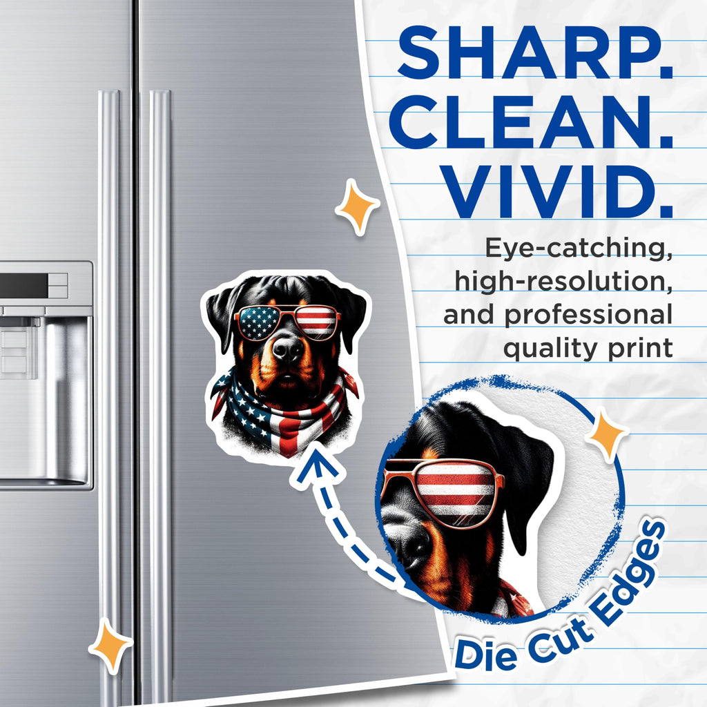 (2 Pack) Rottweiler Dog Magnets - Patriotic Pup - American Flag Decor - 5" On Longest Side - Premium Magnet - for Cars, Refrigerators, Toolboxes, Lockers - Made in USA - MAG14123