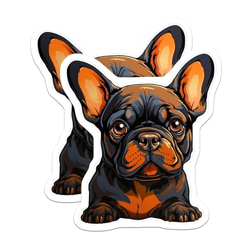 (2 Pack) Adorable French Bulldog Stickers - Cute Puppy Stickers - Animal Lover Stickers for Laptop or Water Bottle - 5" On Longest Side - Sticks to Smooth Flat Surfaces - Made in USA - BMCS3944