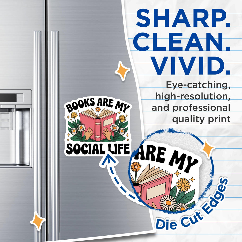 (2 Pack) Book Lover Magnets - Books are My Social Life Quote - Cozy Reading Decor - 5 Inches On Longest Side - Thick Durable Magnet - Made in USA - MAG21241
