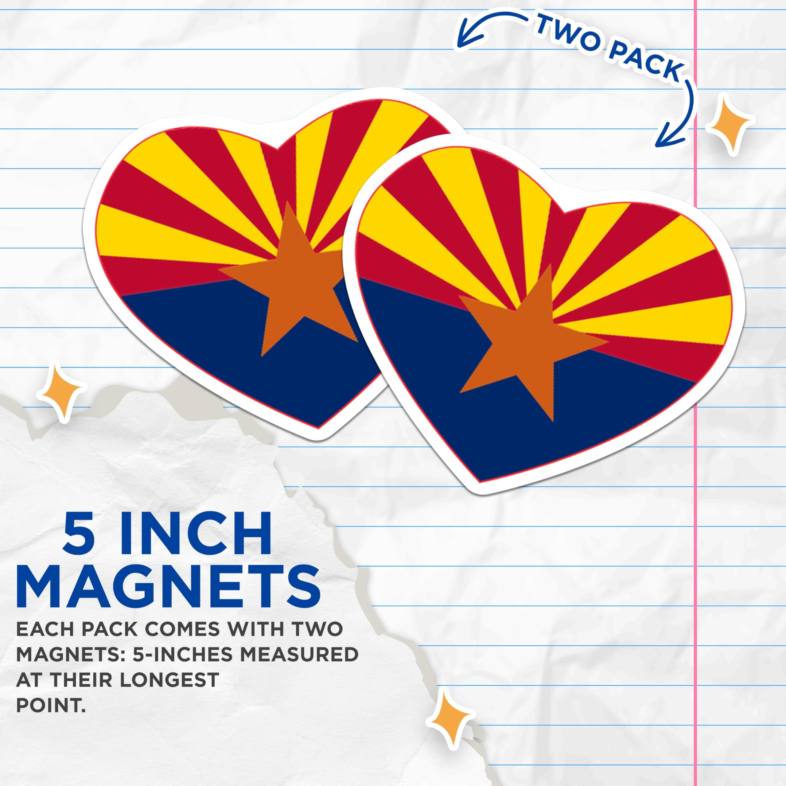 (2 Pack) Arizona Flag Magnets - Heart Shaped AZ State - Fridge Home Locker Decor - 5" On Longest Side - Premium Magnet - for Cars, Refrigerators, Toolboxes, Lockers - Made in USA - MAG17171