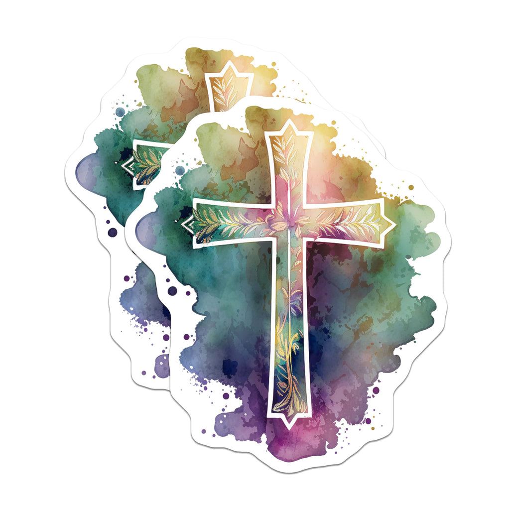 (2 Pack) Christian Cross Magnets - Watercolor Religious Art - Spiritual Faith Decor - 5 Inches On Longest Side - Thick Durable Magnet - Made in USA - MAG19828