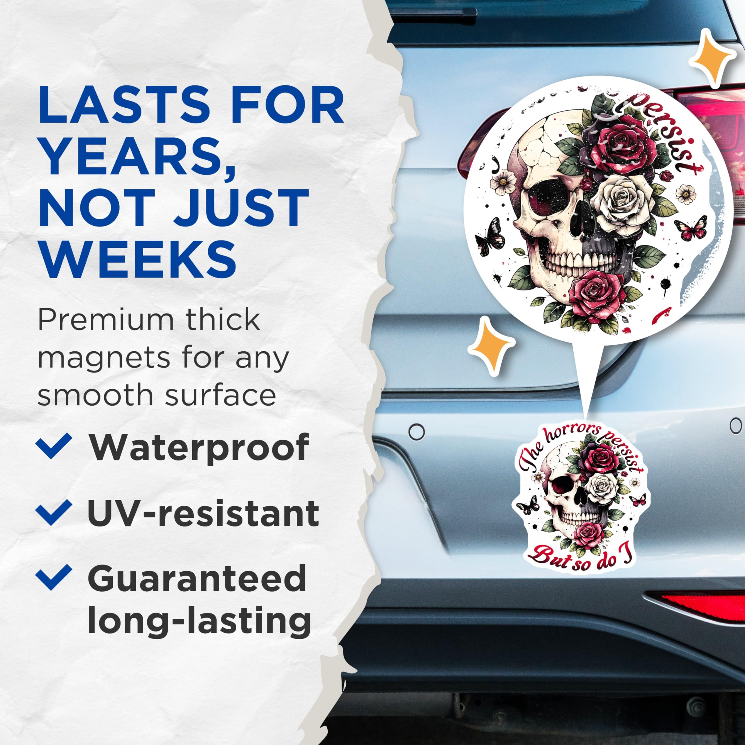 (2 Pack) Skull Art Magnets - Skull Decor - Gothic Skull Design - 5" On Longest Side - for Cars, Fridges, Toolboxes - Made in USA - MAG7384