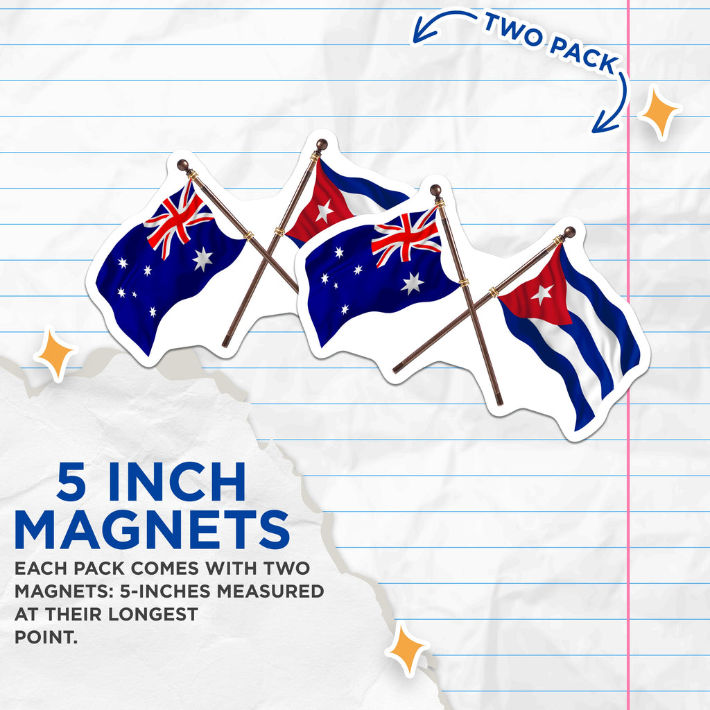 (2 Pack) Australia Cuban Flag Magnets - International Country Flags - Dual Heritage Souvenir Magnet for Fridge Locker - 5 Inches On Longest Side - Thick Durable Magnet - Made in USA - MAG38654