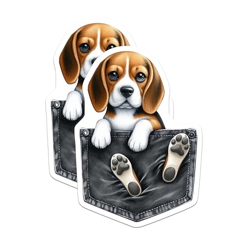 (2 Pack) Beagle Dog Stickers - Cute Puppy Stickers - Pet Lovers Decal - Adorable Dog Sticker Pack - Animal Lovers - 5" On Longest Side - Sticks to Smooth Flat Surfaces - Made in USA - BMCS3871