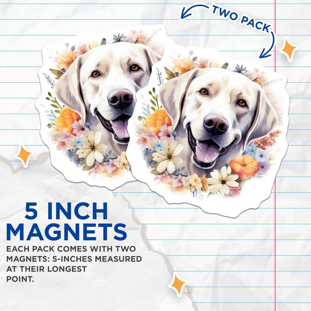 (2 Pack) Labrador Retriever Magnets - Floral Dog Decor - Cute Pet Lover Accessory - 5 Inches On Longest Side - Thick Durable Magnet - Made in USA - MAG27265