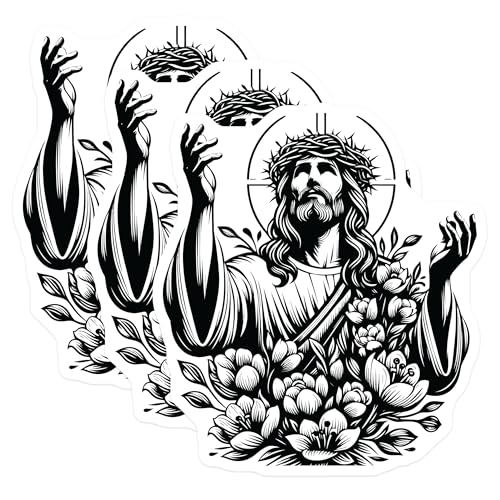 (3 Pack) Jesus Flower Decals - Religious Stickers - Christian Laptop Decals - 3 Inches On Longest Side - Easy Peel & Apply - Made in USA - 3MCS6088