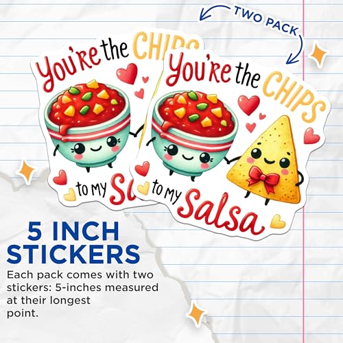 (2 Pack) Cute Food Stickers - Funny Love Stickers - Chips and Salsa Stickers for Couples - 5" On Longest Side - Sticks to Any Smooth Flat Surface - Made in USA - BMCS3394