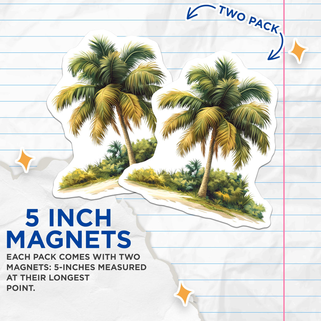 (2 Pack) Palm Tree Magnets - Tropical Decor - Beach House Art - Summer Vacation Vibes - 5 Inches On Longest Side - Thick Durable Magnet - Made in USA - MAG29734