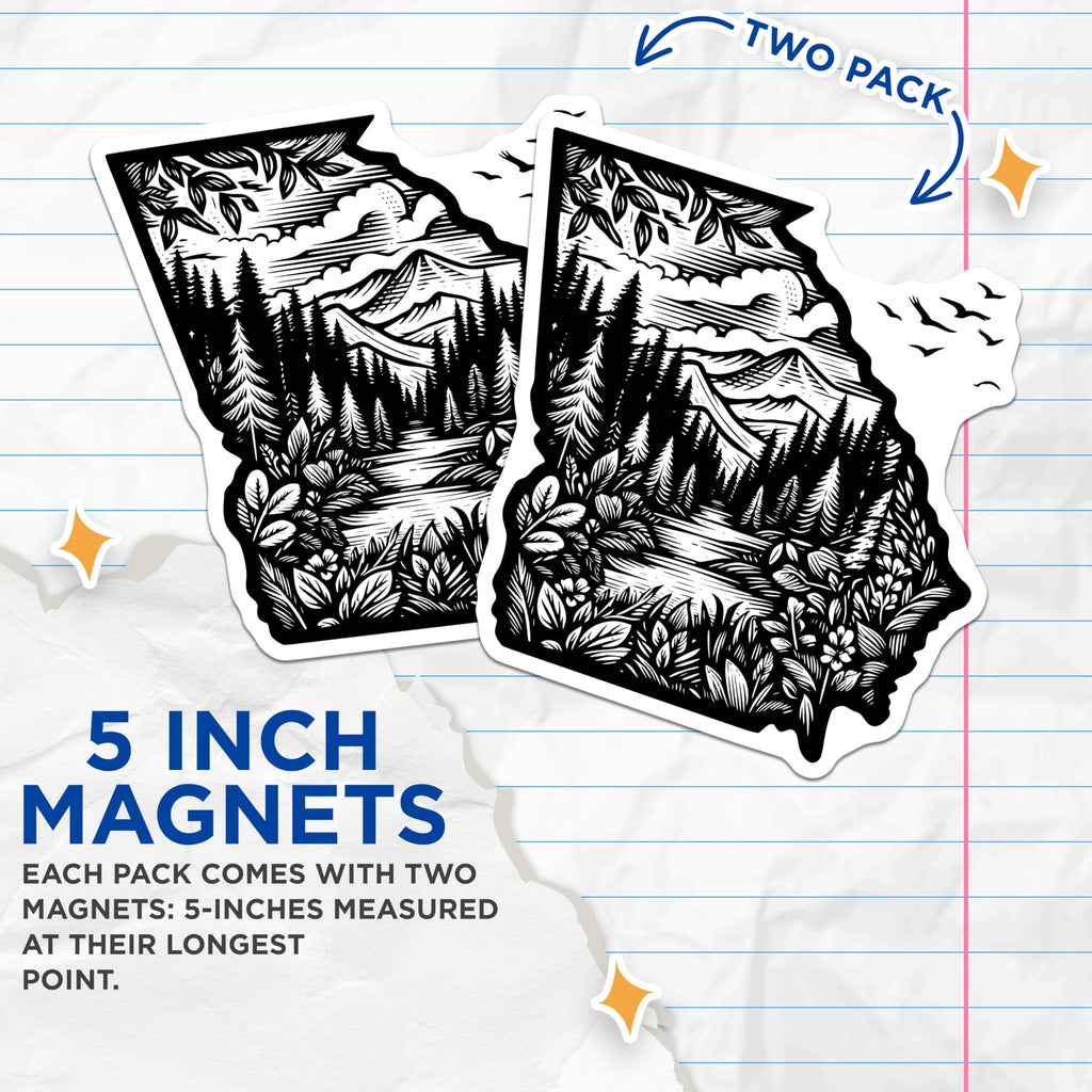 (2 Pack) Georgia State Magnets - Mountain Forest Landscape - State Pride Souvenir - 5" On Longest Side - Premium Magnet - for Cars, Refrigerators, Toolboxes, Lockers - Made in USA - MAG18857