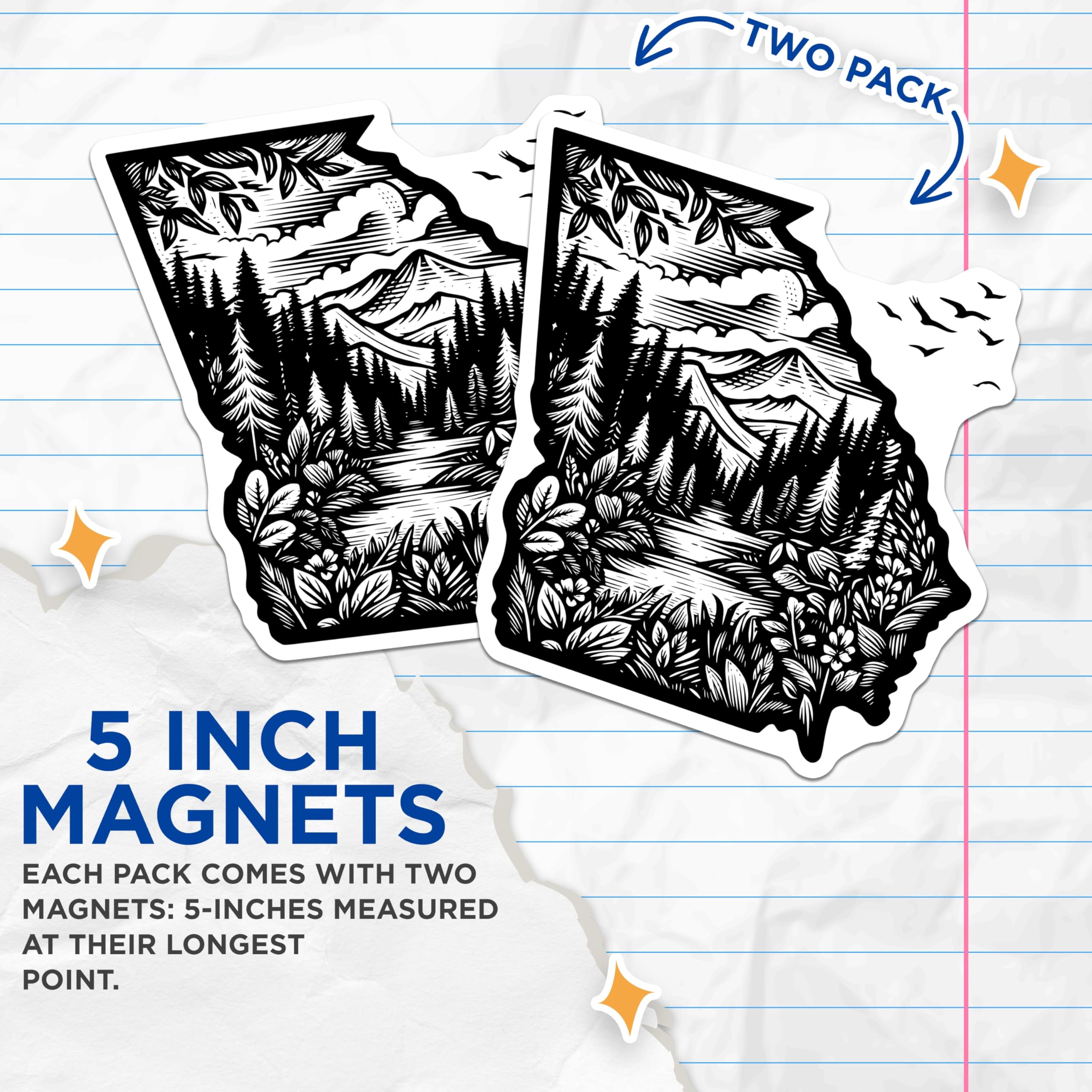 (2 Pack) Georgia State Magnets - Mountain Forest Landscape - State Pride Souvenir - 5" On Longest Side - Premium Magnet - for Cars, Refrigerators, Toolboxes, Lockers - Made in USA - MAG18857