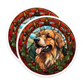 (2 Pack) Golden Retriever Magnets - Stained Glass Dog Art - Holiday Holly Decor - 5 Inches On Longest Side - Thick Durable Magnet - Made in USA - MAG24311