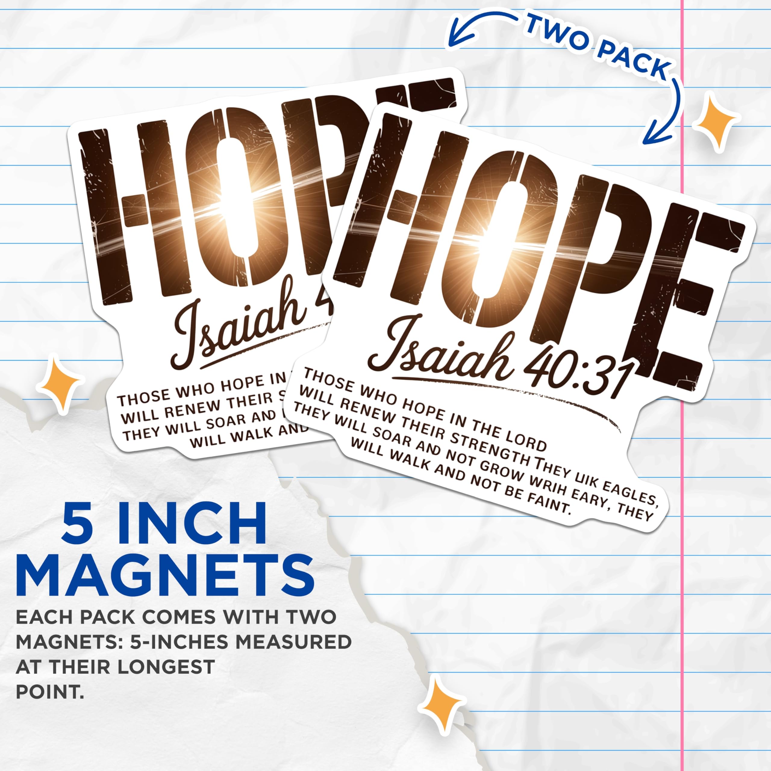 (2 Pack) Hope Bible Verse Magnets - Isaiah 40:31 Christian Decor - Uplifting Faith Saying - 5 Inches On Longest Side - Thick Durable Magnet - Made in USA - MAG27478